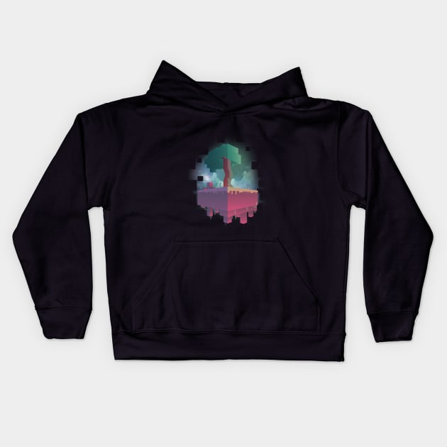 3D Pixels in Space Kids Hoodie by Gerce